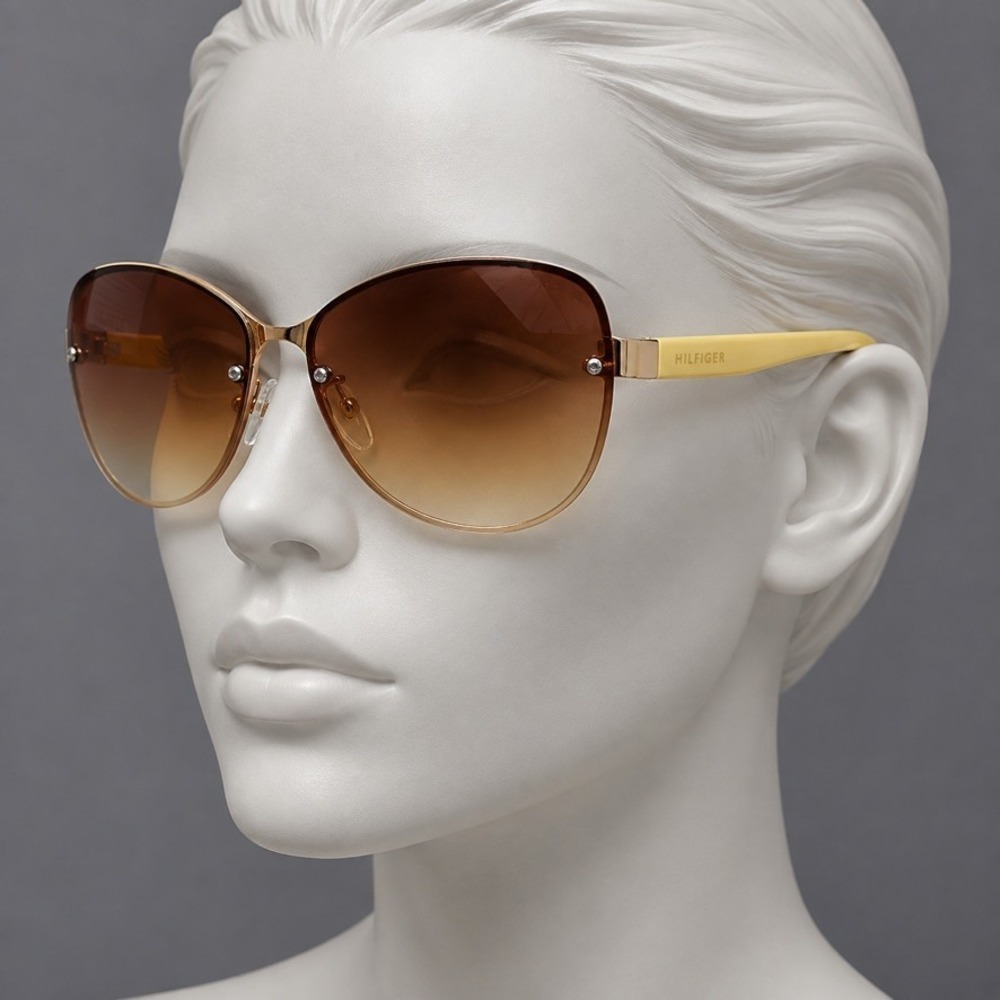 Tommy Hilfiger Sunglasses Womens Brown Gradient Gold Tone Yellow Butterfly
